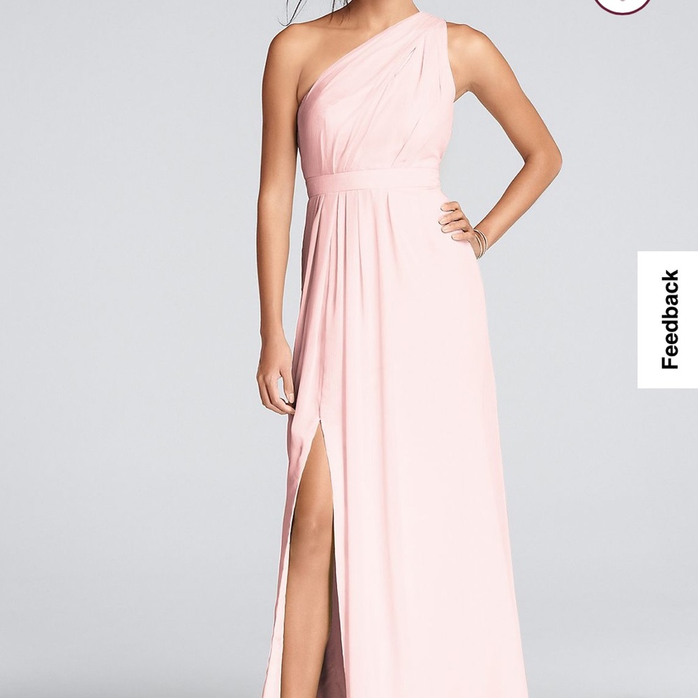 David’s Bridal Long One-Shoulder Crinkle Chiffon Dress in Petal